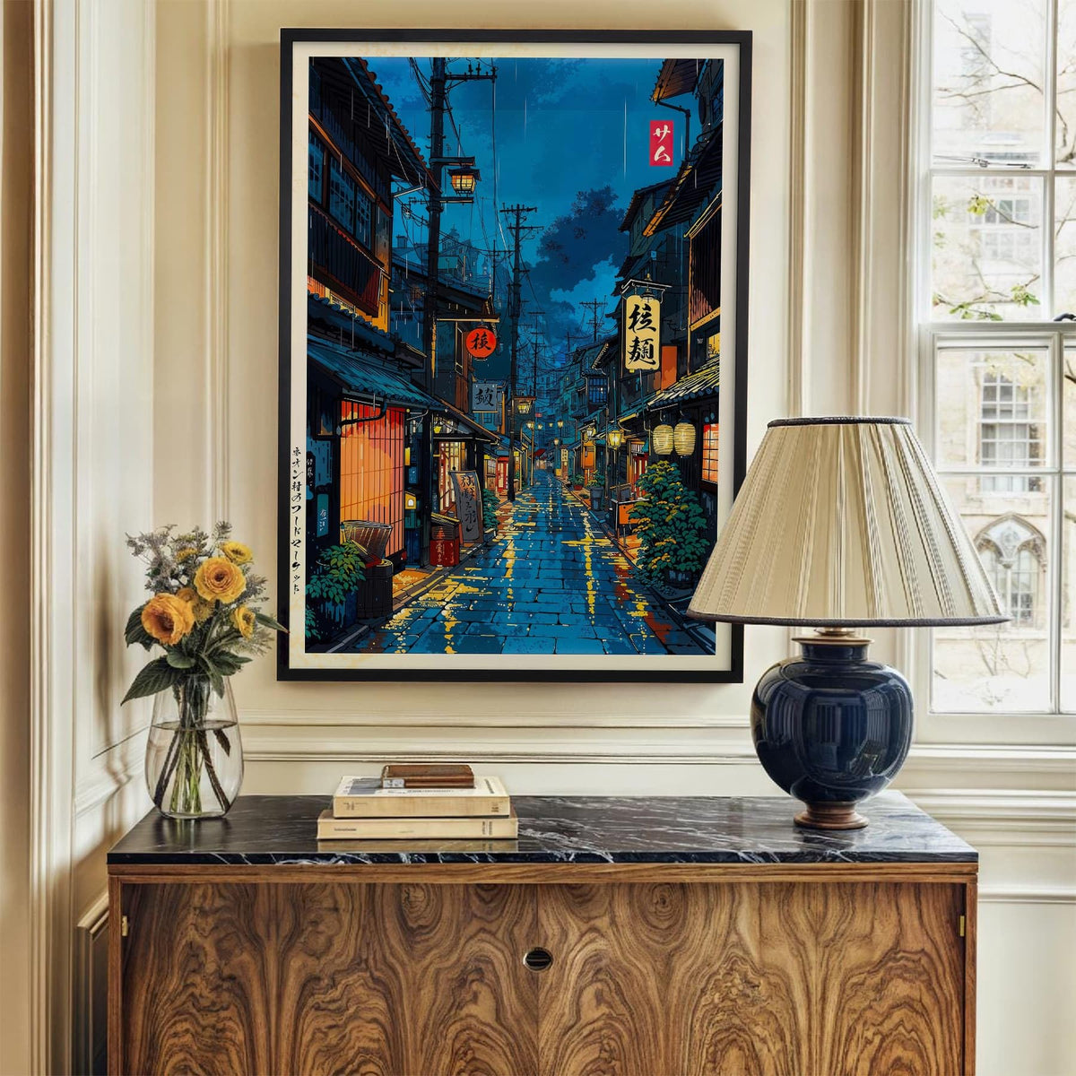 Black Framed Japanese Wall Art 24x36in Vintage Tokyo Tea House Poster Modern Japan Ukiyo (Black Framed / Japanese Art / 36"L x 24"W)