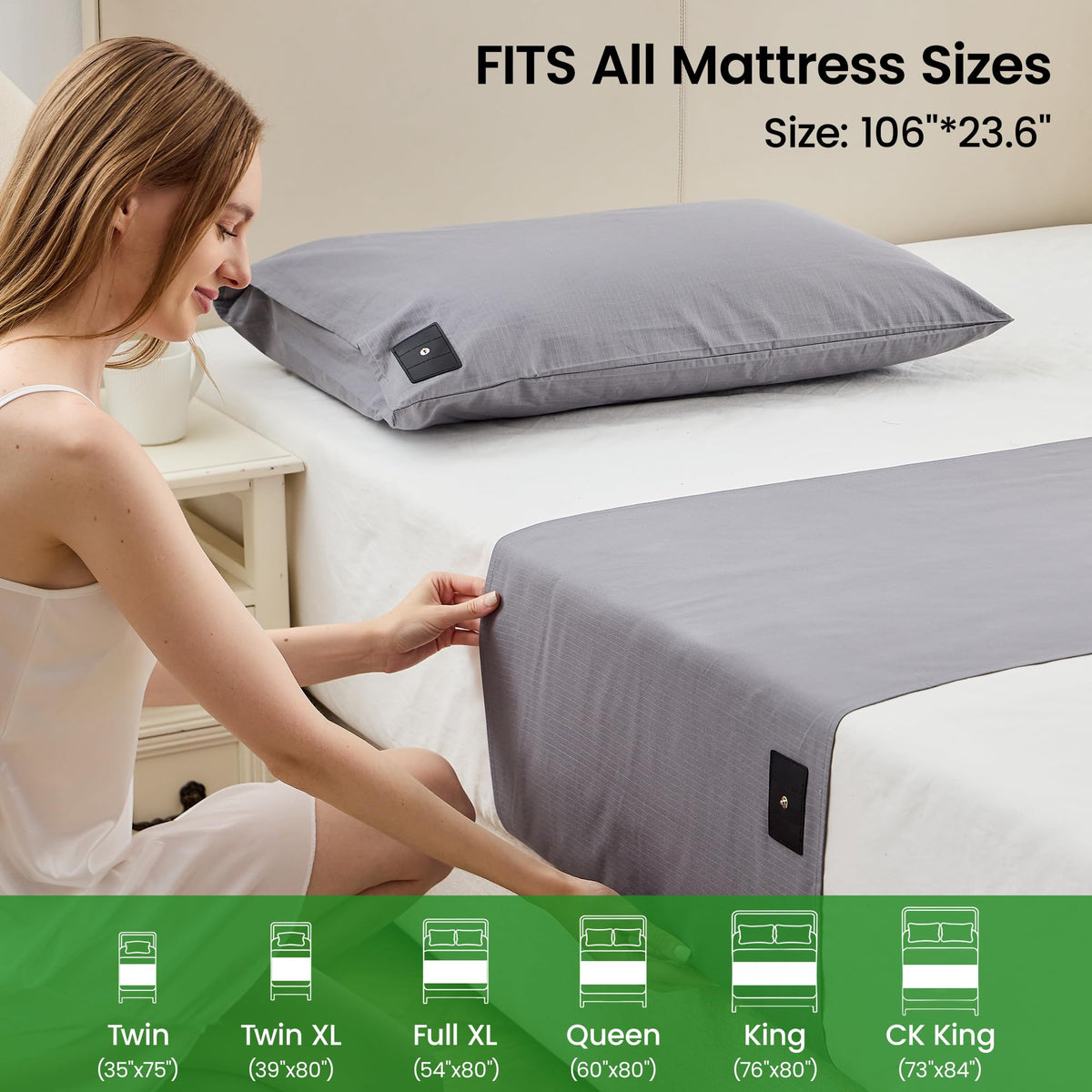 Grounding Sheet with Pillowcase (106 x 23.6 inches / Gray)
