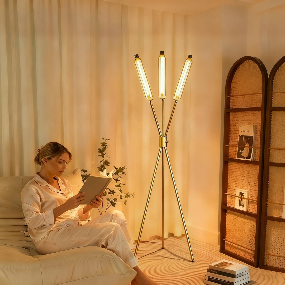 LED Tripod Floor Lamps for Living Room (Gold-111A)