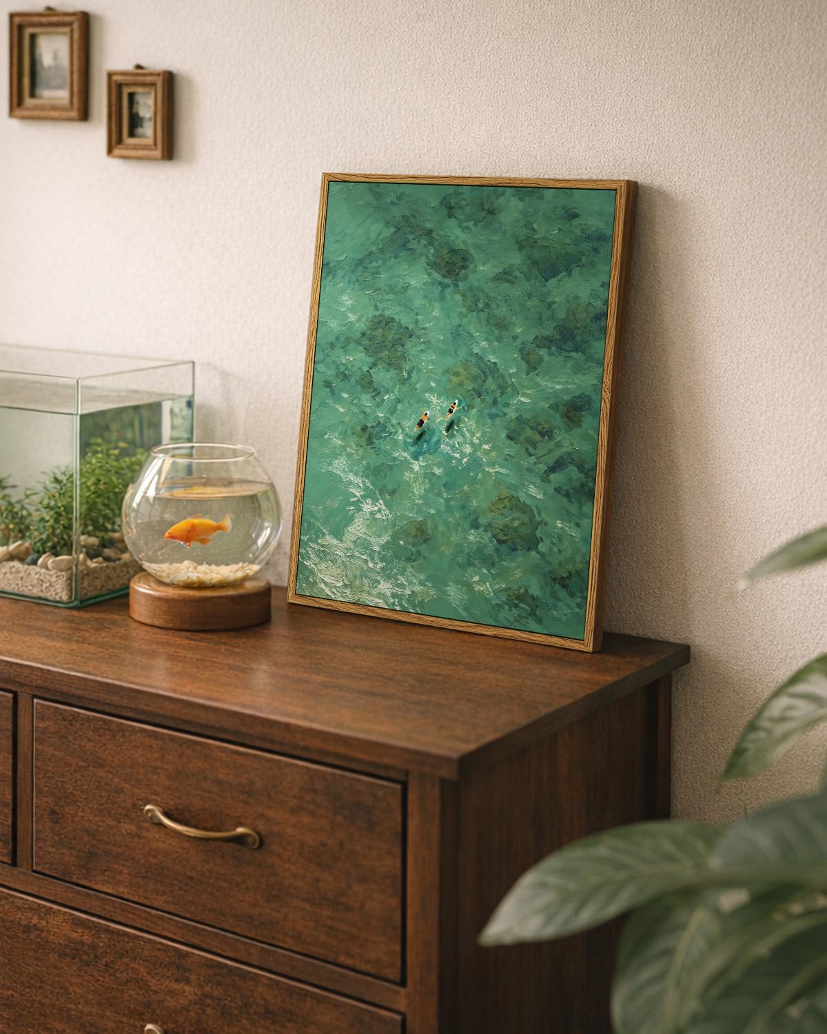 Framed Modern Summer Coastal Ocean Water Wall Art Canvas 12''x16'' (Green Waves / 16"L x 12"W)