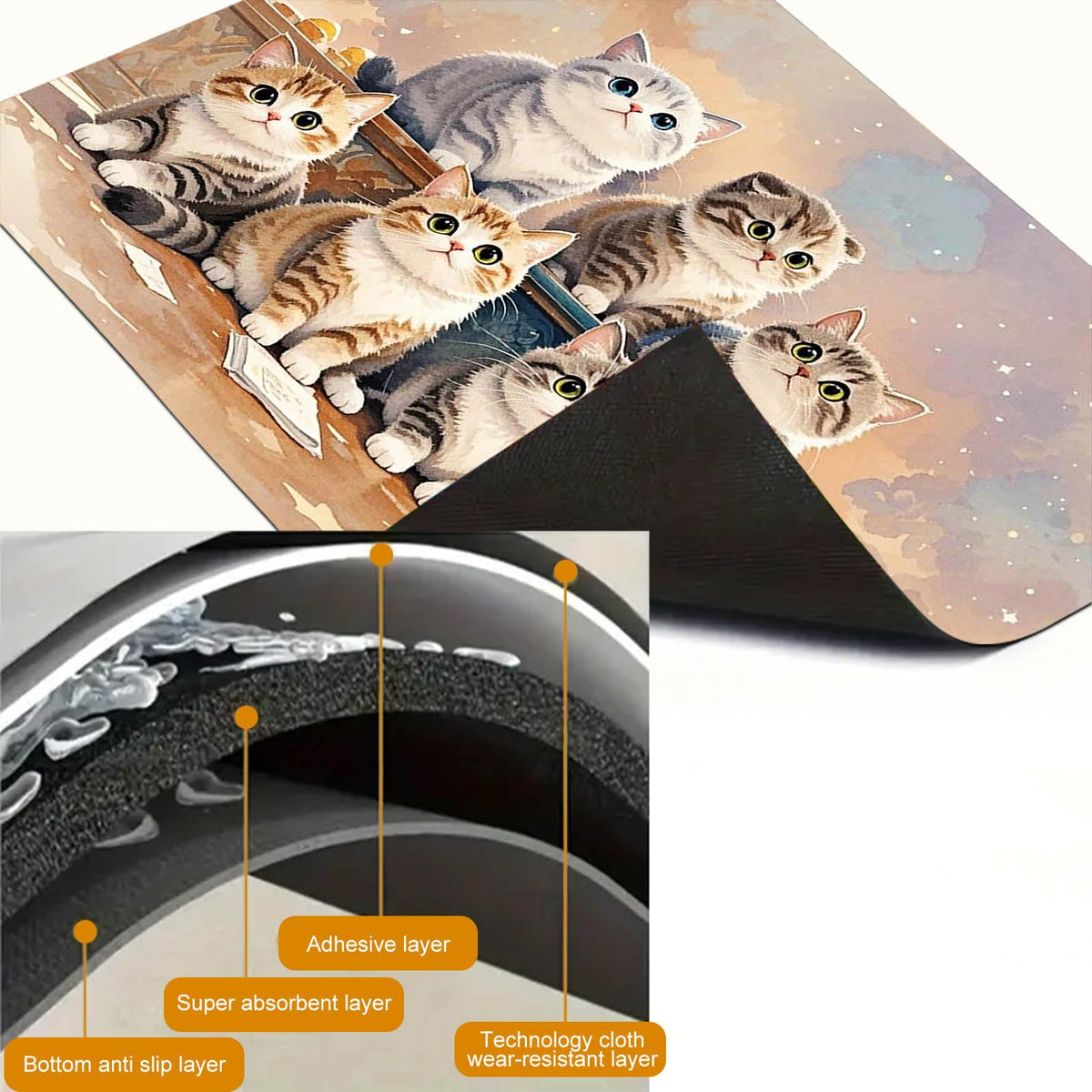 Cute Cat Stove Top Cover 28x20 Diatomite Heat Resistant Mat