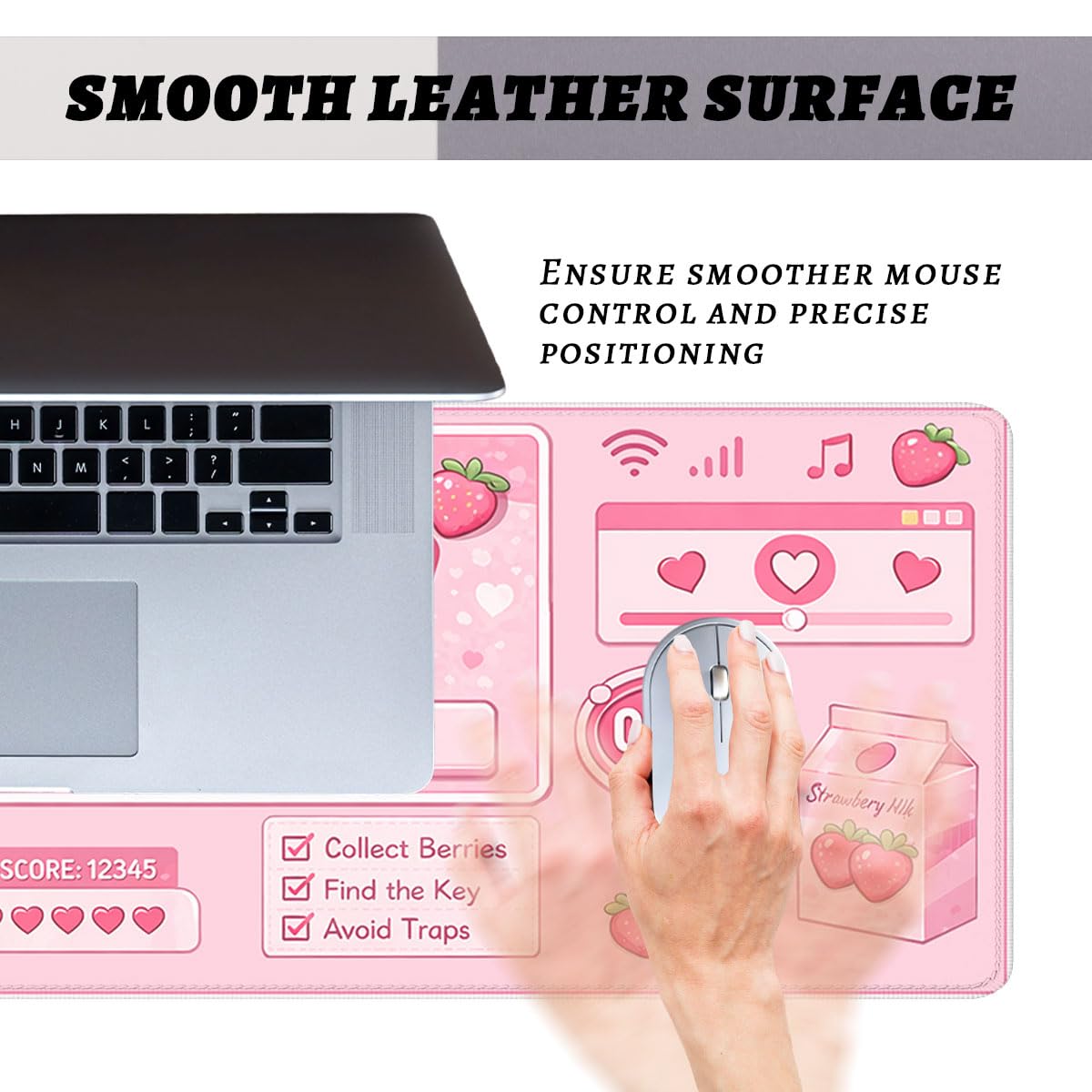 Cute Gamer Gaming Mouse Pad Strawberry Pink Kawaii Aesthetic Mousepad Extended Large Laptop Keyboard Non (31.5" x 11.8" / Cute Gamer)