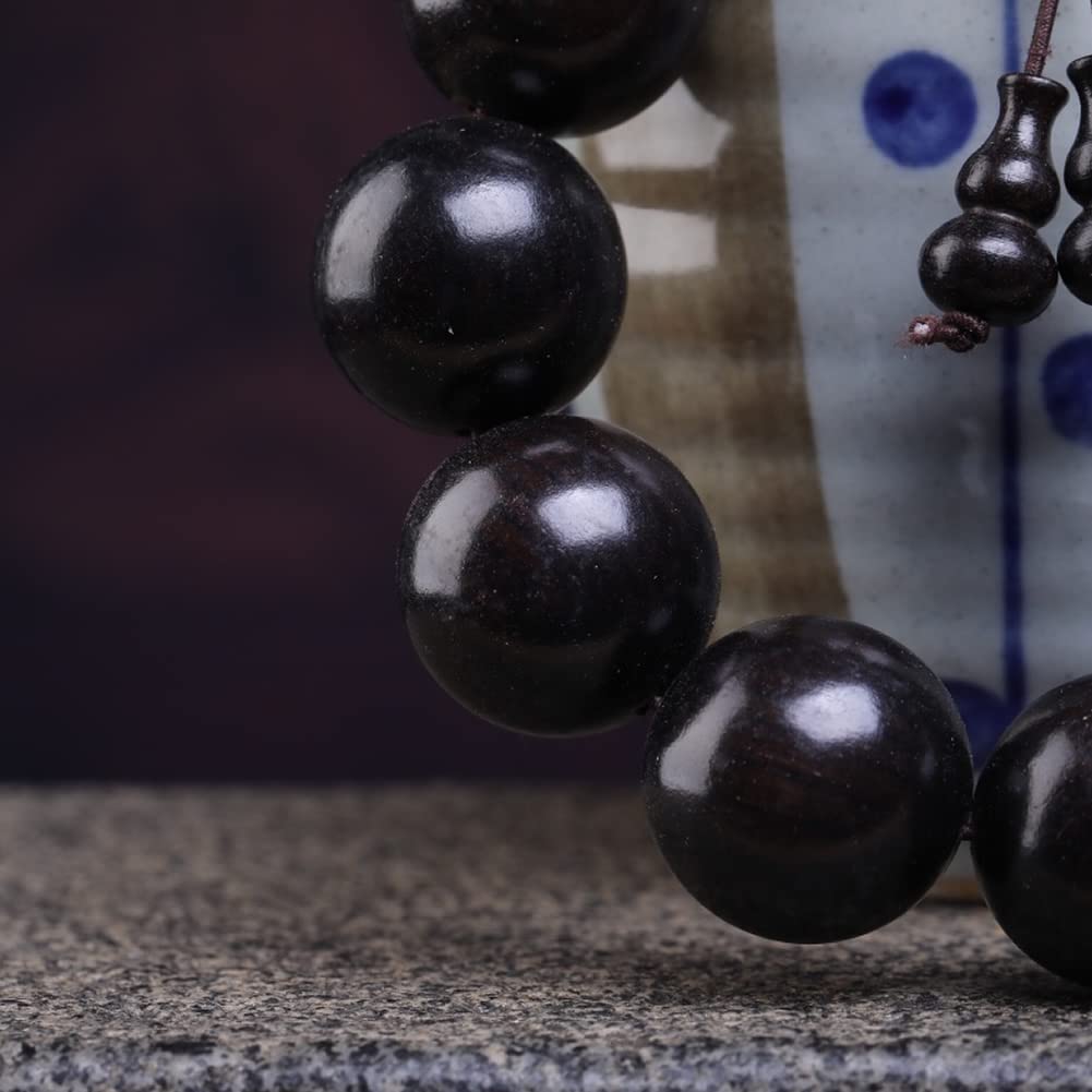 Unisex Natural Ebony Buddhist Prayer Bead Necklace Bracelet Tibetan Prayer Mala Beaded Black (20mm 12beads Long's Head)