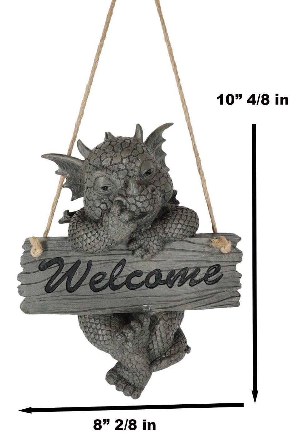 Ebros Whimsical Jute Strings Hanging Welcome Garden Dragon Picking Nose Statue Cute Wyrmling Figurine Dungeons and Dragons Mythical Fantasy Sculpture Guest Greeter Tree Branch Hanger Patio Decor (Rope Hanging Welcome Dragon)