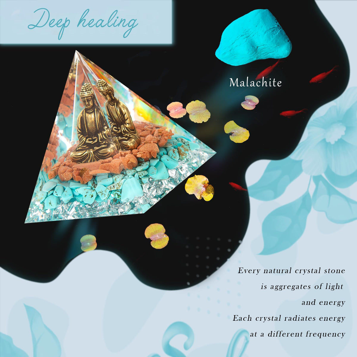 Little Buddha Statue in Healing Crystal Organite Pyramid (Blue / Small)
