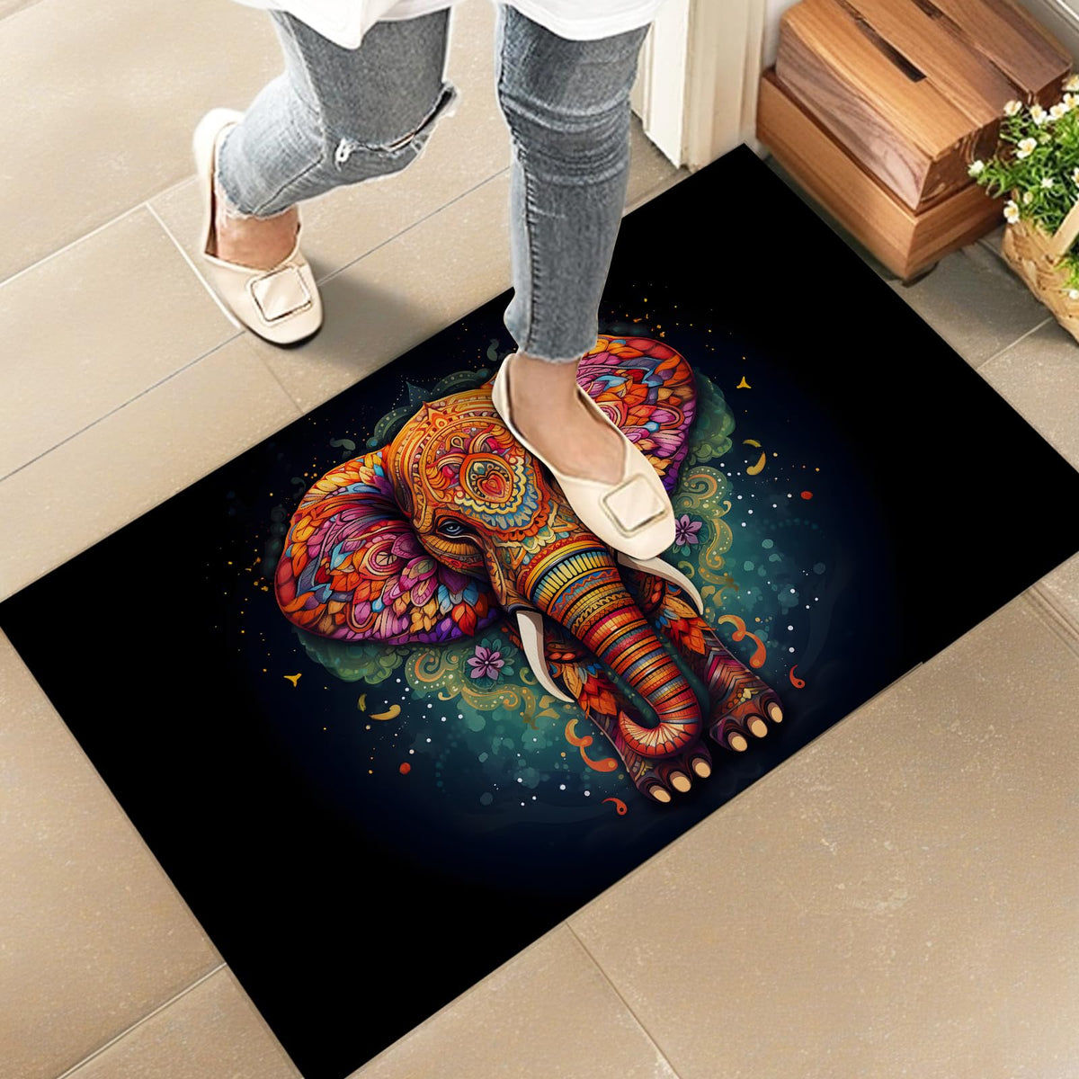 Colorful Elephant Indoor Door Mat (Elephant)