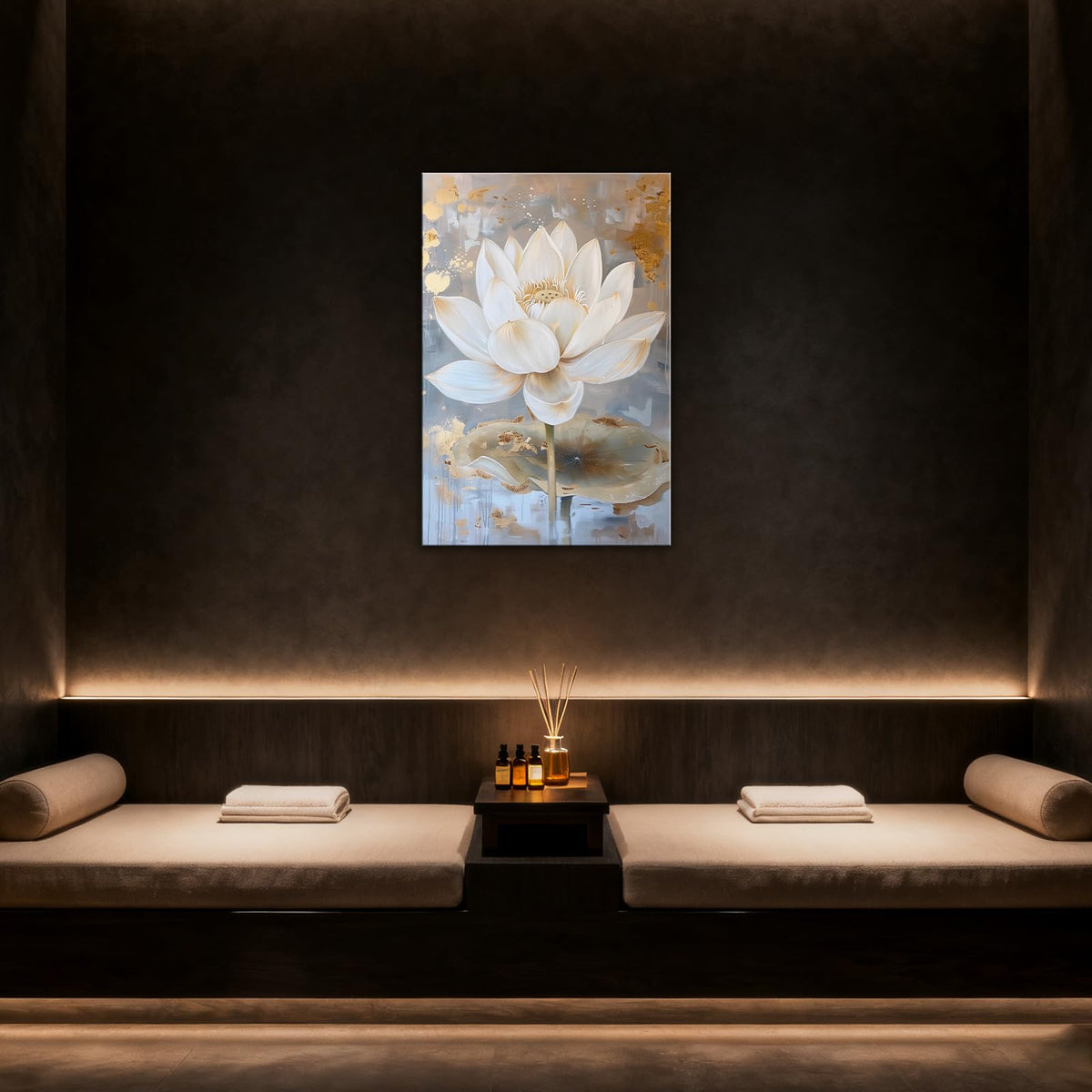 Gold White Lotus Canvas Wall Art Blooming Lotus Flower Painting Print Abstract Zen Floral Poster Artwork for Living Room Bedroom Decor Framed (Artwork-9 / 36"L x 24"W)
