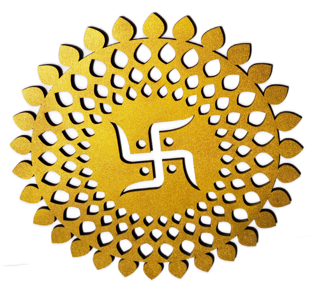 Golden Round Decorative Wall Art Mdf Wooden Chakra For Temple (MANDALA -Gold / 12"L x 12"W)