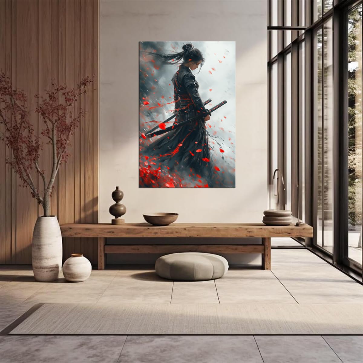 Windblown Female Samurai Ninja Canvas Wall Art (18"L x 24"W / Samurai3)