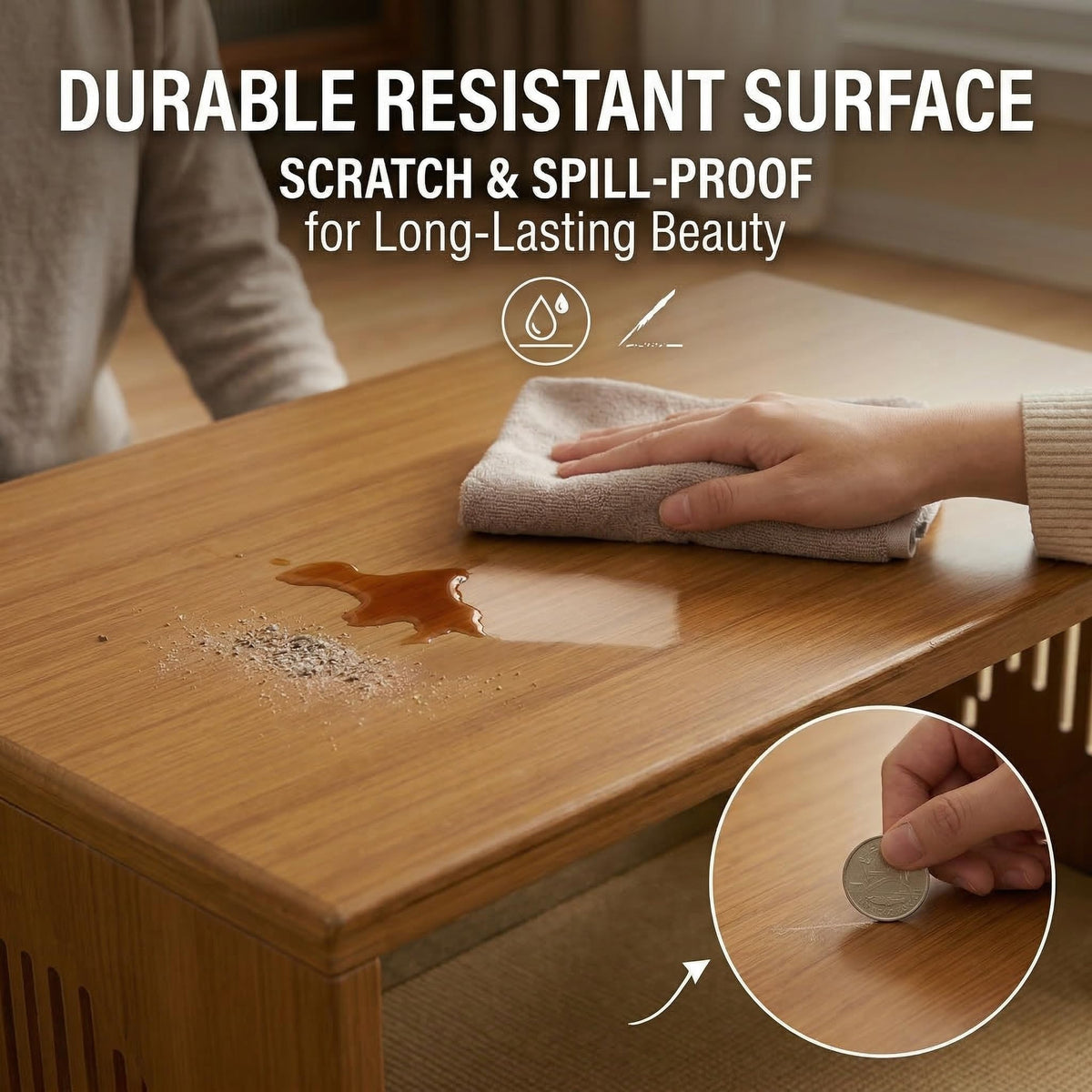 Japanese Floor Table (Tray + Coaster(4ps) + Table (80cm))