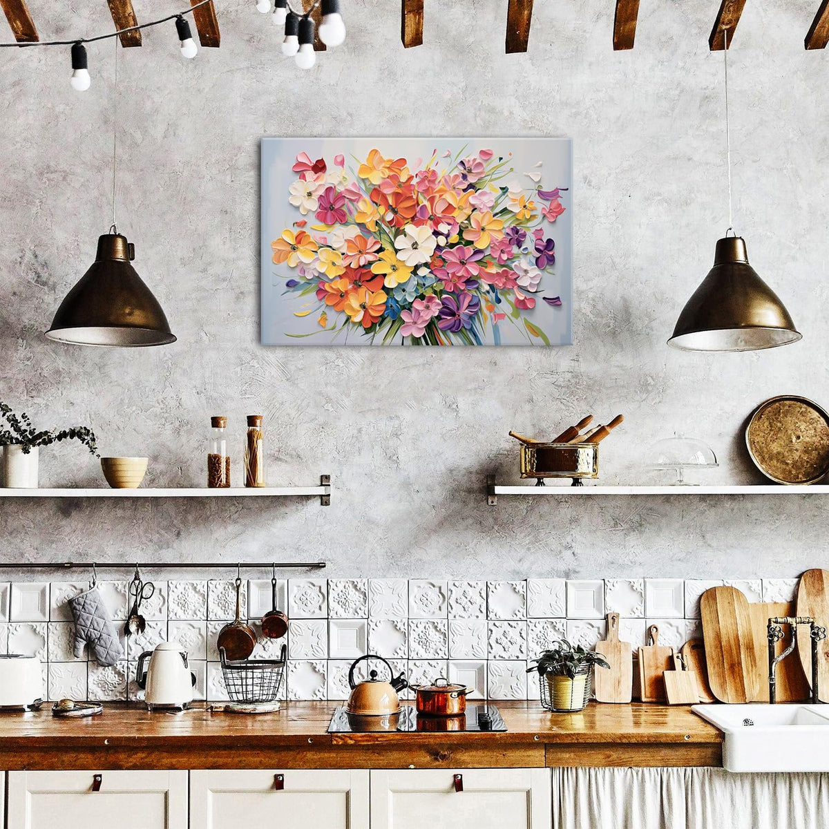 Pink Orange Flower Canvas Wall Art Girls Bedroom Wall Decor Colorful Floral Oil Painting Texture Prints Wildflower Picture Country Aesthetic Artwork Modern Bathroom Kitchen Home Decorations 20x30" (30"L x 20"W / Flower-1)