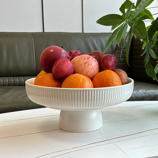 11" Ceramic Fruit Bowl for Kitchen Counter (White)