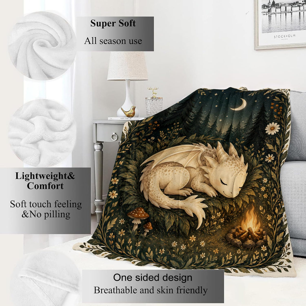 Sleeping Dragon Flannel Blanket (Sleeping Dragon / 50x60 inch)