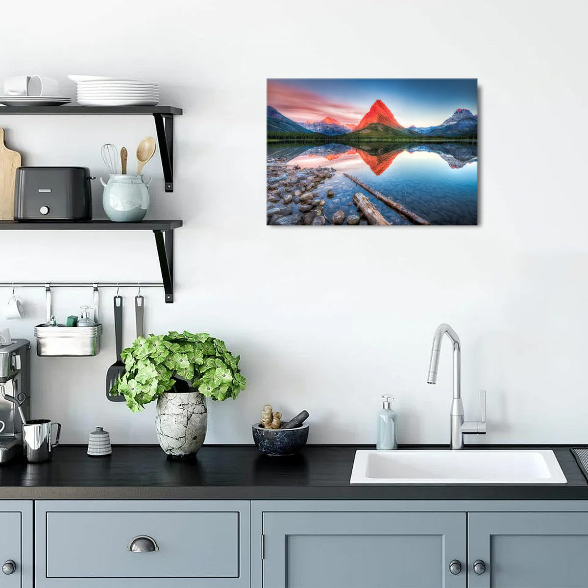 Glacier Mountain Wall Art Sunset Lake Reflection Landscape Canvas Wall Decor National Park Scenery Posters Prints Painting Modern Nature Photo Artwork for Living Room Bedroom Home Decorations 16x24 (24"L x 16"W / GlacierMountain)