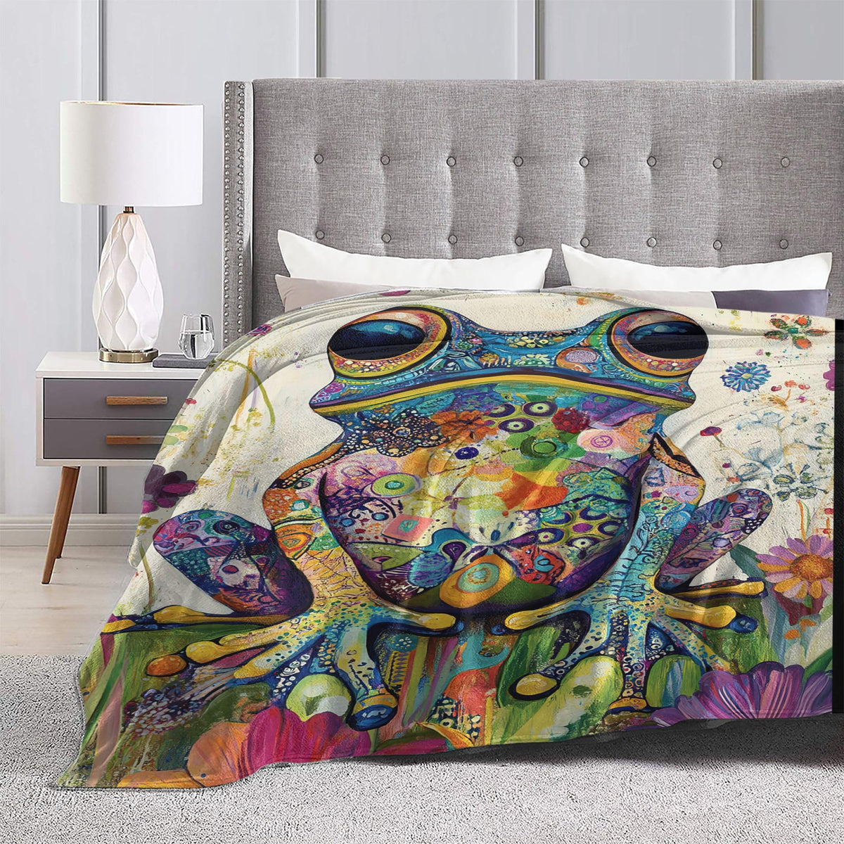 Frog Fleece Throw Blanket Colorful Animal Pop Art Gifts Room Decor 40"x50" (Frog / 40"X50")