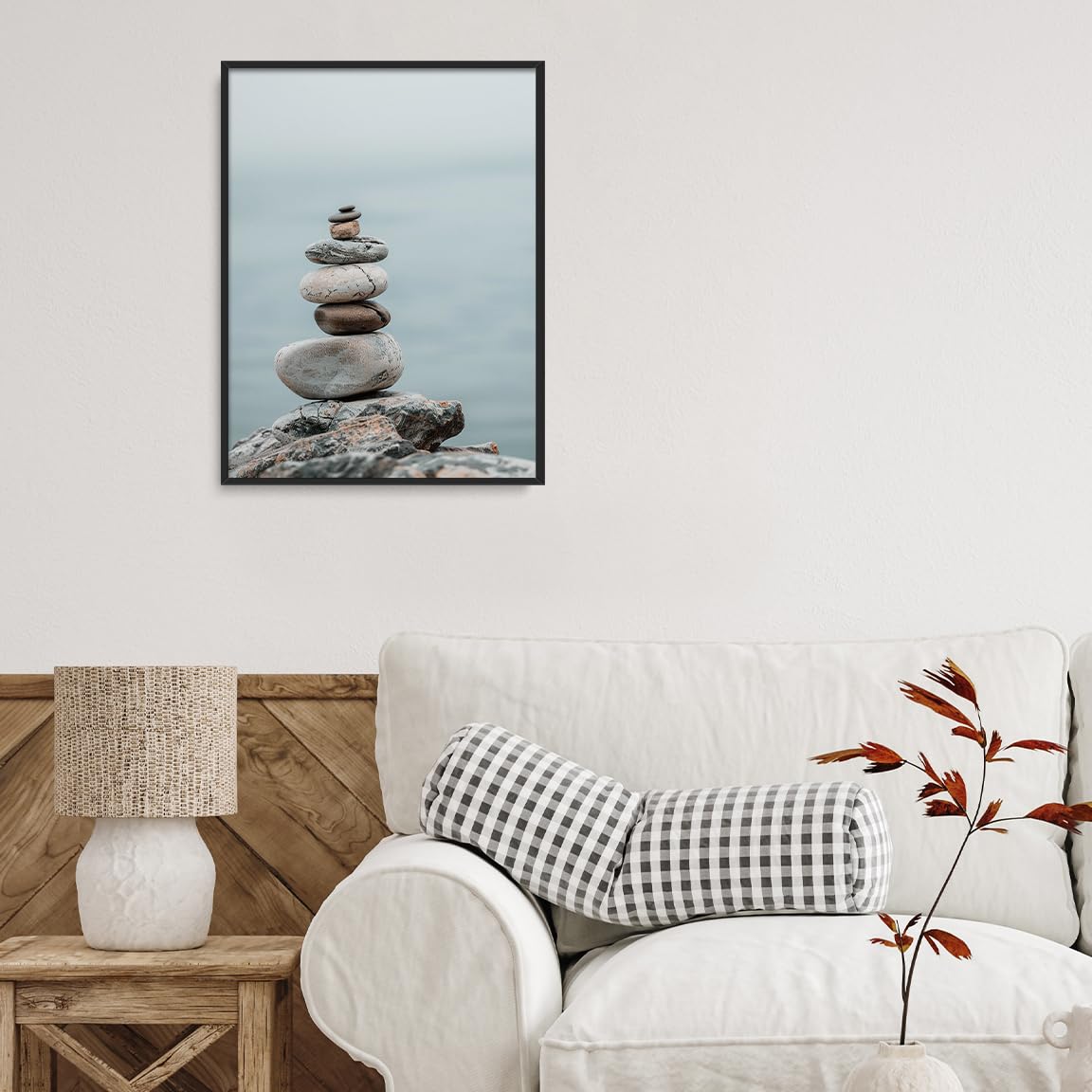 Minimal Zen Rock Stack Wall Art (Black Aluminum Frame-6 / 16"L x 20"W)