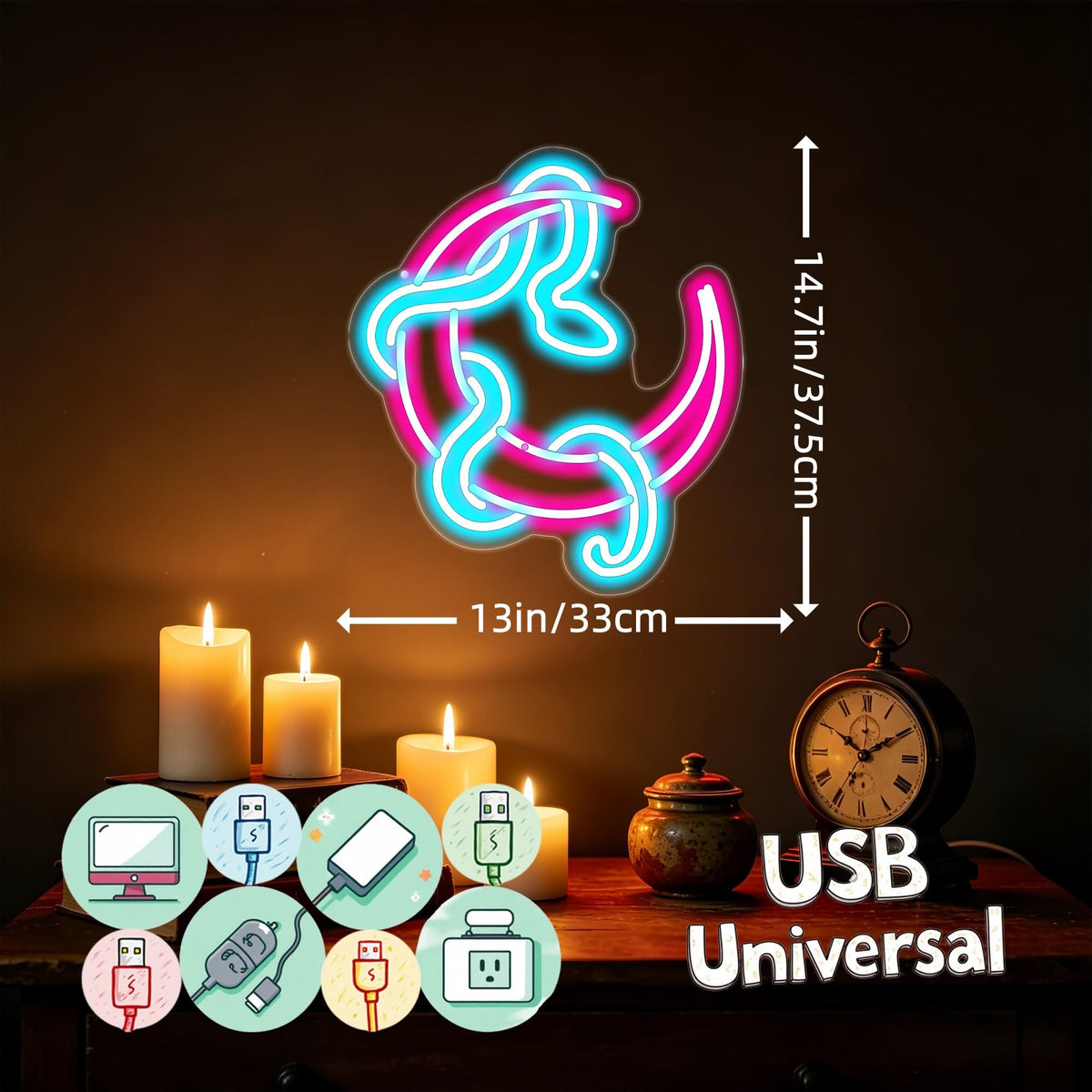 Snake On Moon Neon Sign Mystic Spiritual Space LWall Decor (Moon Snake-Pink)