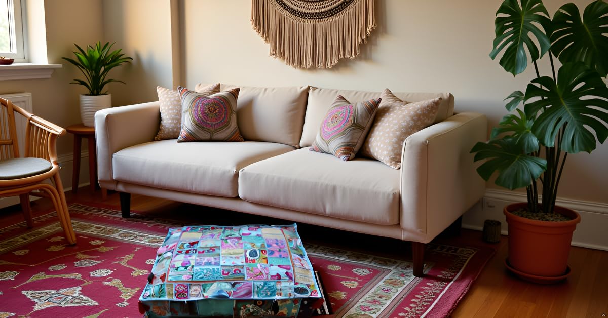 Indian Square Patchwork Traditional Pouf Cover Indian Living Room Poufs Decorative Embroidered Designer Ottoman Home Living Footstool Chair Cover Decor Pillow Cover 35 inches (35"D x 35"W x 5"H / Sky Blue)