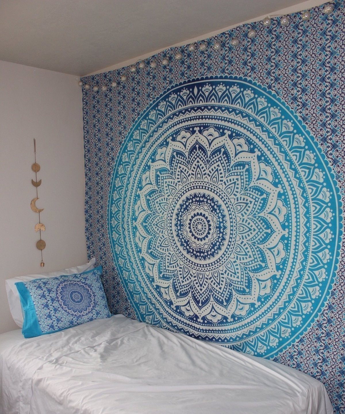 Tapestry Wall Hanging Hippie Ombre Mandala Bohemian Hippy Psychedelic Design Indian Indian Magical Tapestries Bedspread 84 x 90 Inches (90"L x 84"W / Blue)