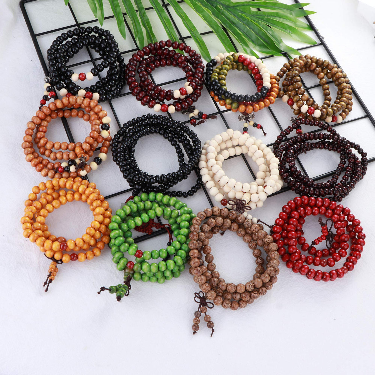 108 Mala Bead Bracelets 8MM Buddhist Prayer Sandalwood Wood Beaded Bracelet (B)