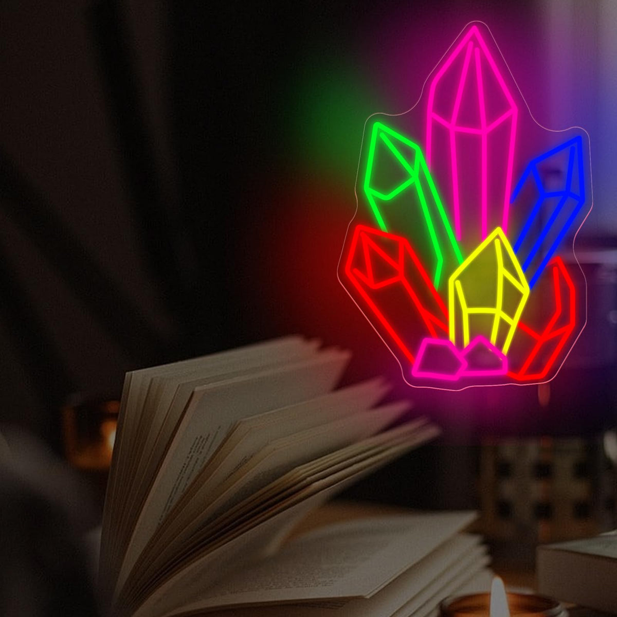 Crystal Cluster Neon Sign for Gem Shop Tarot Room and Mystical Wall Decor (Crystals Minera)