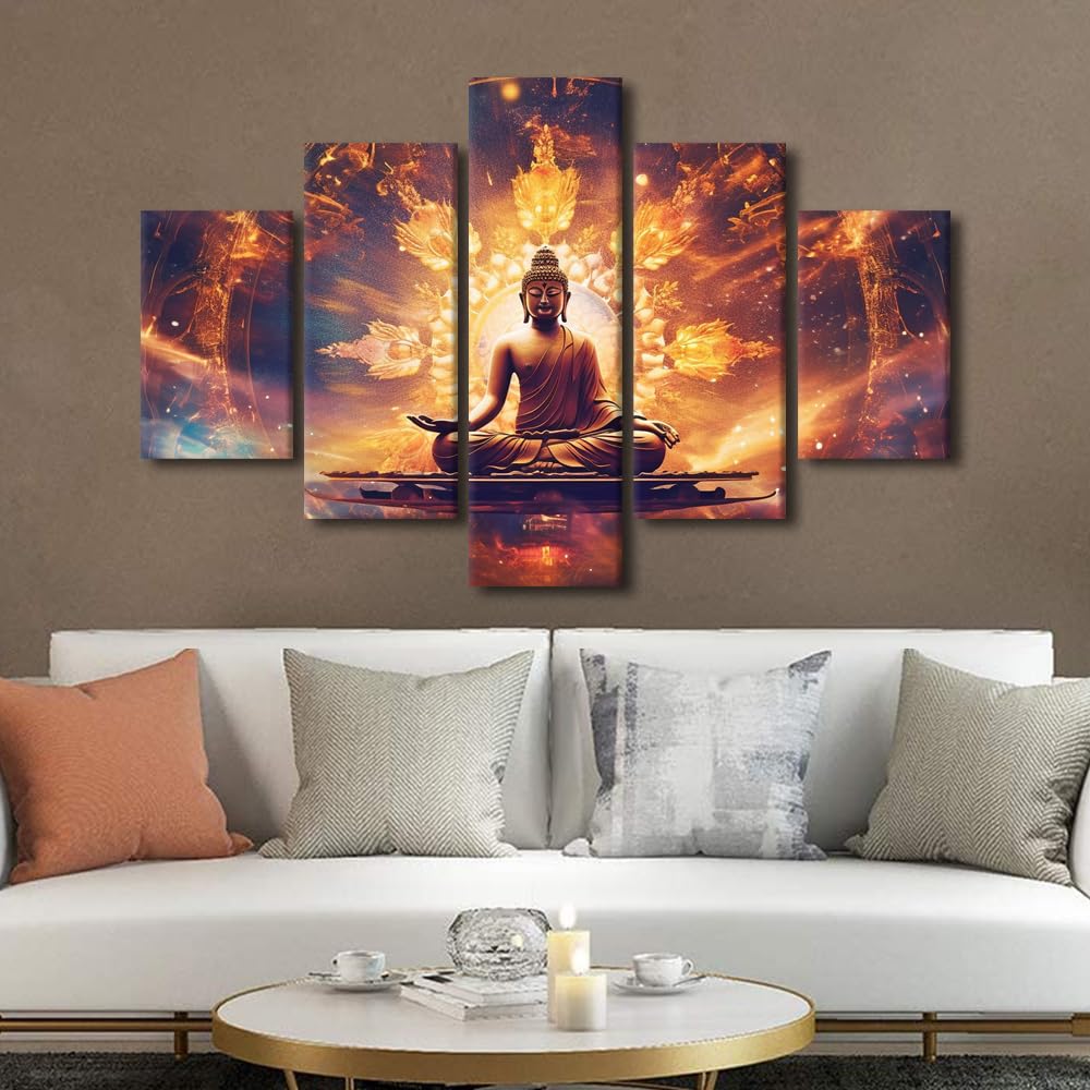 Canvas Wall Art Modern Home Wall Canvas Decor Buddha Canvas Poster Prints on Canvas 5 Panel Buddha Sculpture Painting Buddha Deity Creating the Universe Poster for Living Room Decoration 60x40 in (60x40 in / 5PANEL-16)