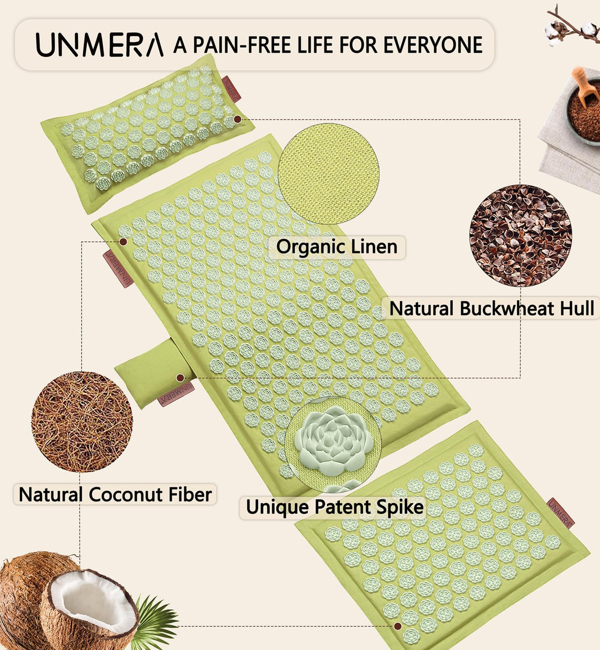 Acupressure Mat and Pillow Set (Forest Green)