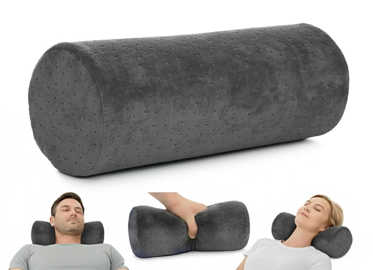 Round Cervical Roll Cylinder Bolster Pillow with Removable Washable Cover (13x5 Inch, Soft, Grey)