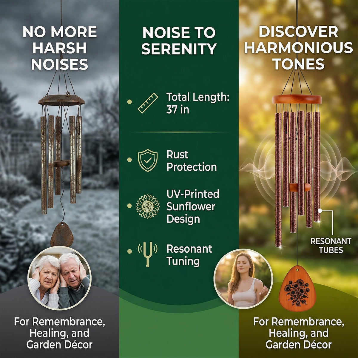 37" Matte Textured Aluminum Wind Chimes for Outdoor Patio & Garden (Brown / 37")