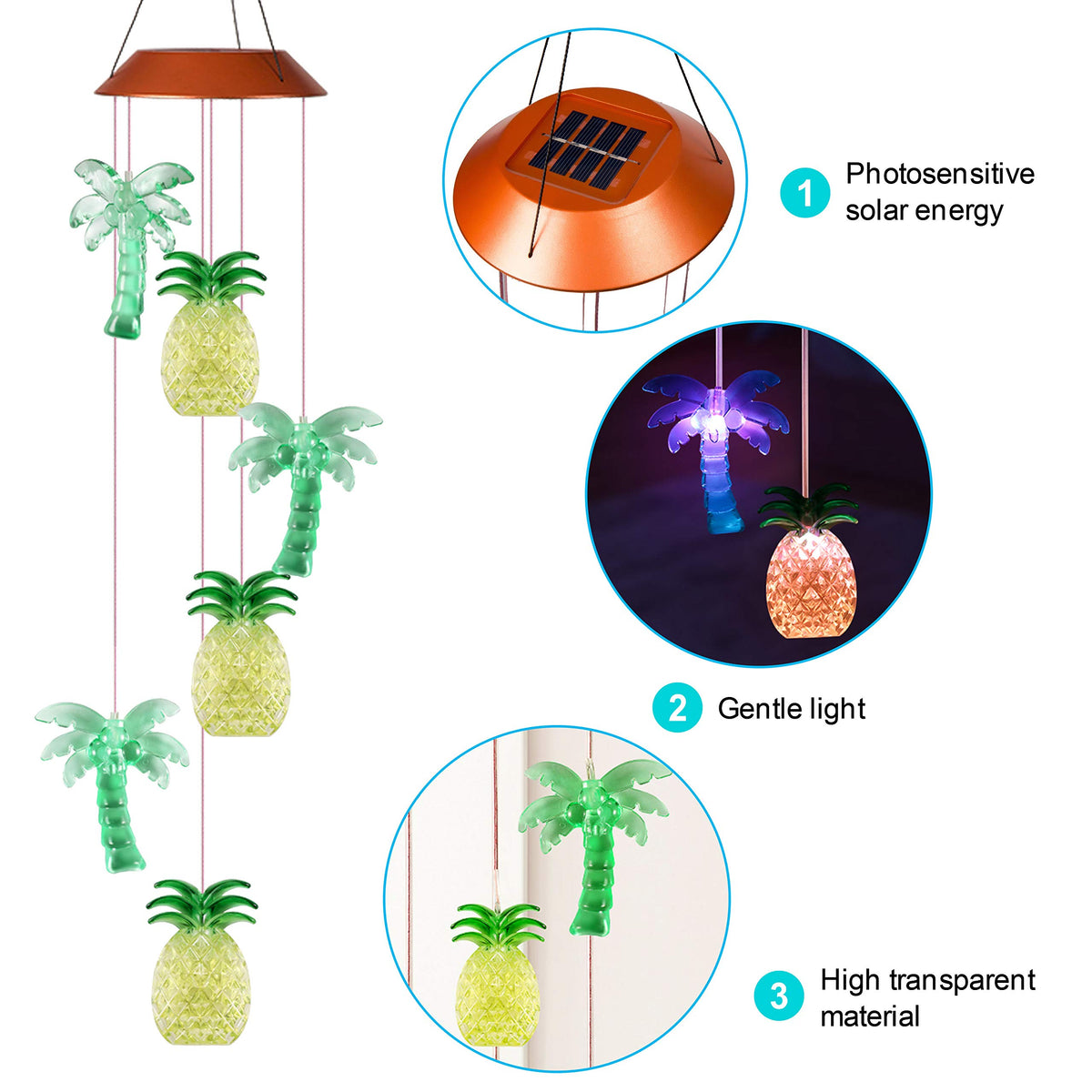 Solar Coconut Tree Pineapple LED Wind Chimes Outdoor