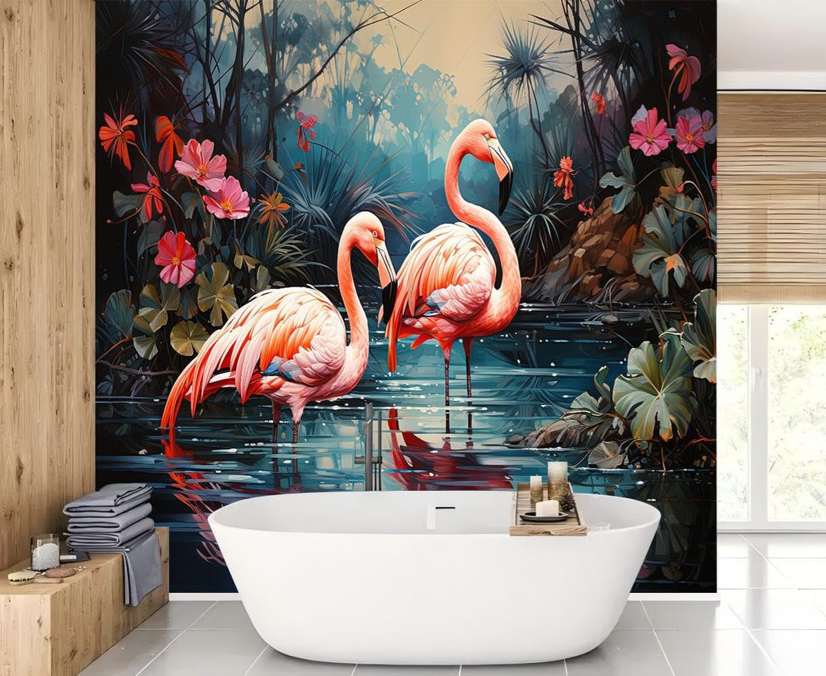 Peel and Stick Wall Mural Wallpaper Flamingo 136"×96" Decor G13 (G13 / 136" x 96")