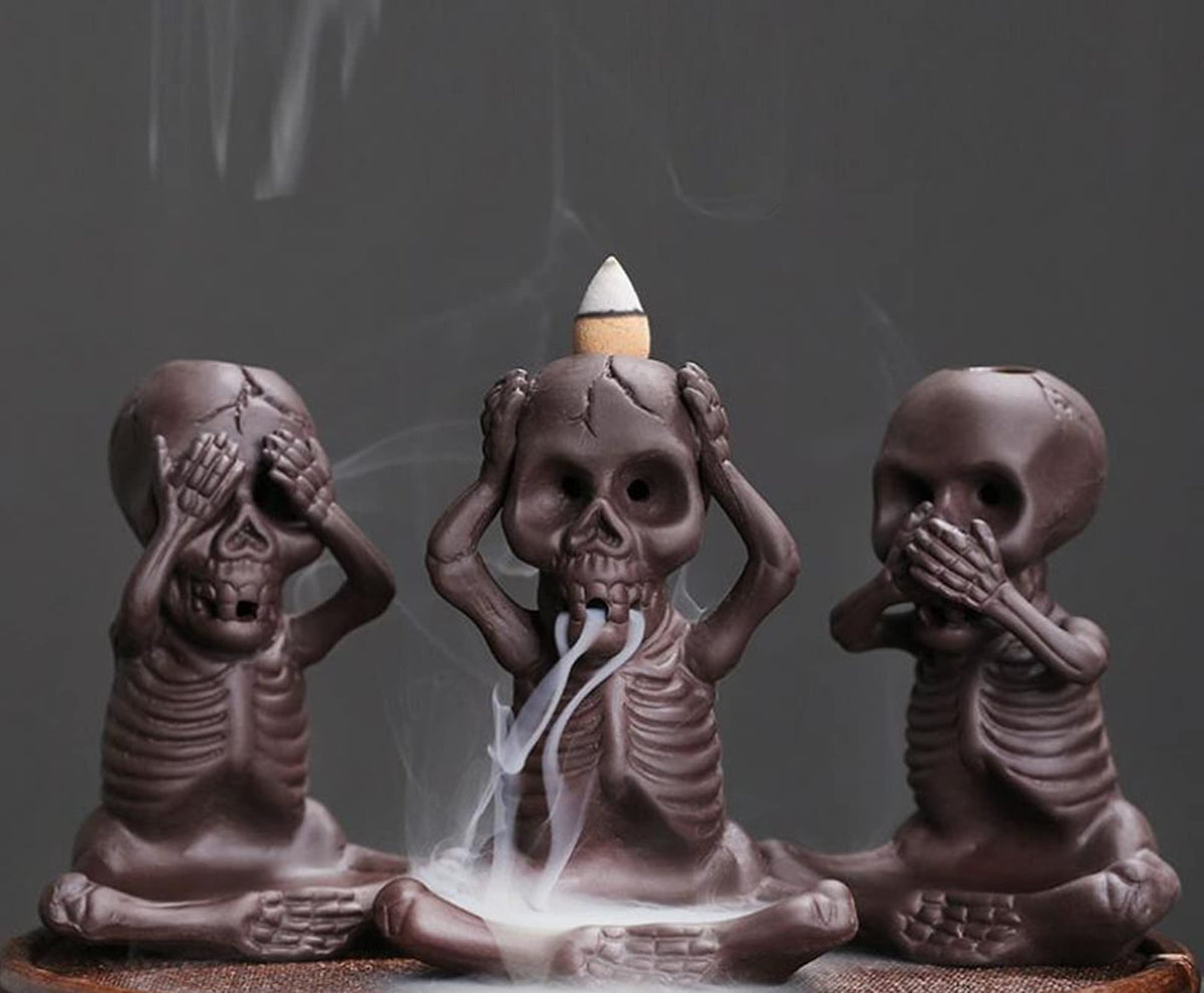 Backflow Incense Burner Skull Decor Incense Stick Holder Reverse Flow Censer Incense Waterfall Burner + Backflow Incense Cones (Set of 3)