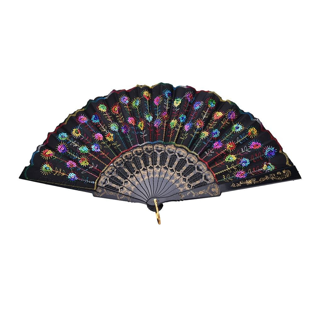 10 PCS Peacock Hand Fans (Embroidered Peacock -10 Pcs)