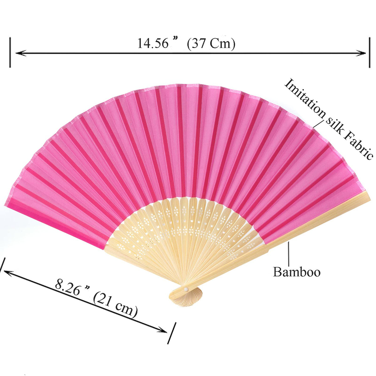 24pcs Imitated Silk Hand Fan Imitated Silk Fabric Bamboo Handheld Folded Fan Bridal Dancing Props Church Wedding Party Favors with Organza Bags (Hot Pink)