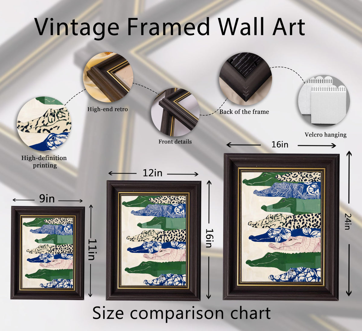 Colorful Vintage Alligator Wall Art (Alligator / 11"L x 9"W)