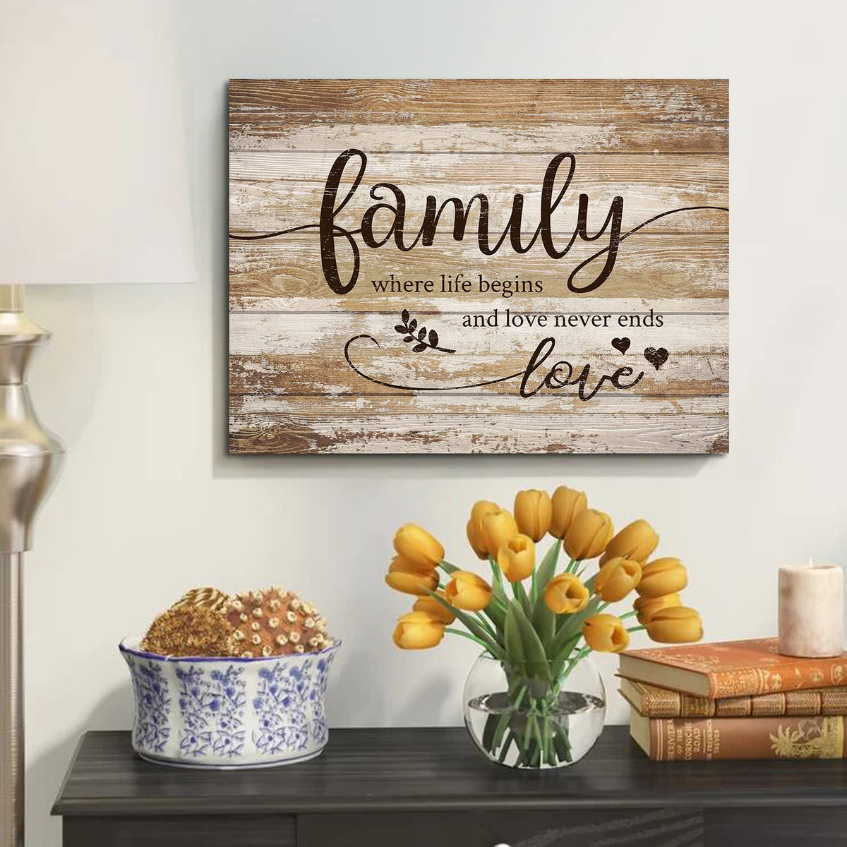 Rustic Bless Home Wall Decor Family Wall Art for Living Room Farmhouse Family Signs Pictures for Kitchen Dining Room Vintage Inspirational Motto Wall Prints Artwork Bedroom Entryway Decorations 12x16" (16"L x 12"W / Family)