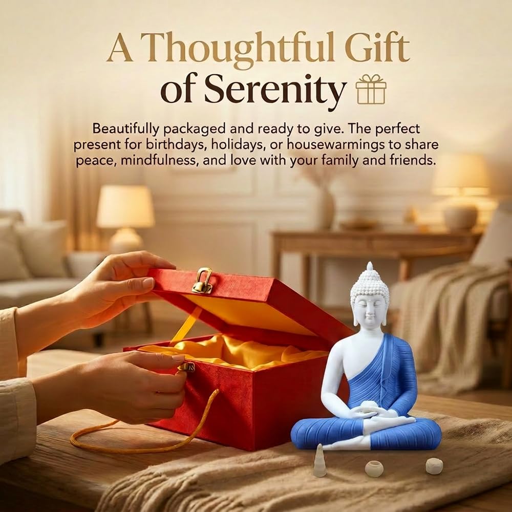 8.6" Shakyamuni Buddha Statue Blue Ceramic Zen Decor (Blue / 8.6INCH)