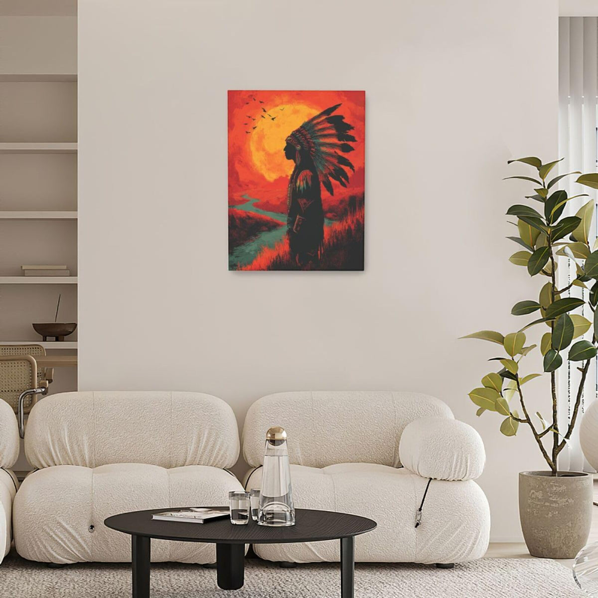 Native American Wall Art Indian Tribe Wall Decor Feather Canvas Pictures Vintage Landscape Paintings Prints Traditional Artwork Framed Decorations For Bathroom Bedroom Living Room Office Gifts 12" x 16" (Native American / 16"L x 12"W)