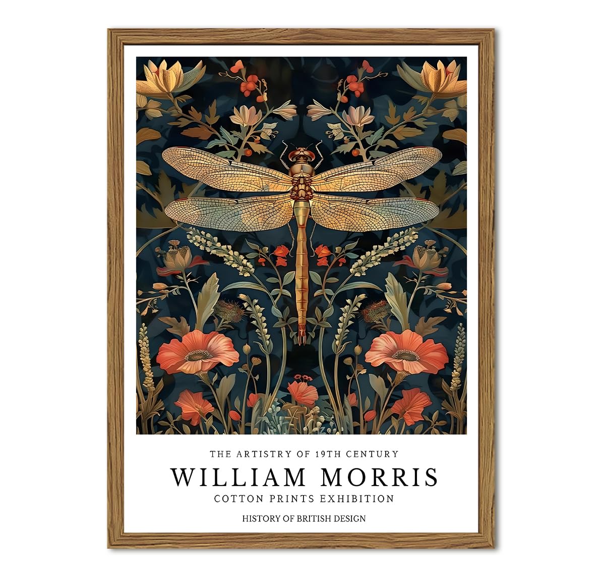 Vintage Dragonfly Wall Art William Morris Flowers Wall Decor Picture (Animal-G / 24"L x 16"W)
