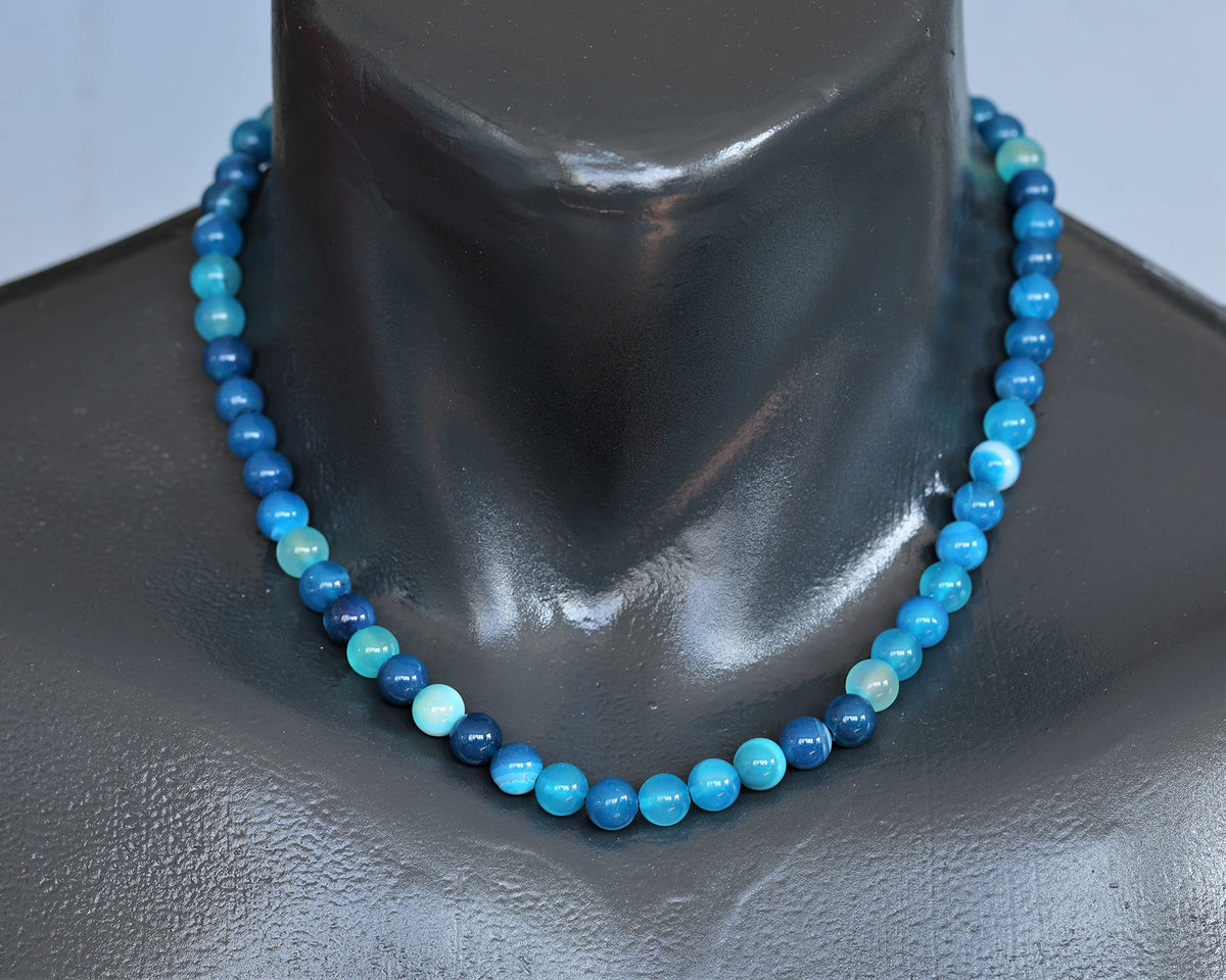 Natural Blue Agate Beaded Choker Necklace (Blue Agate / 20 Inches)