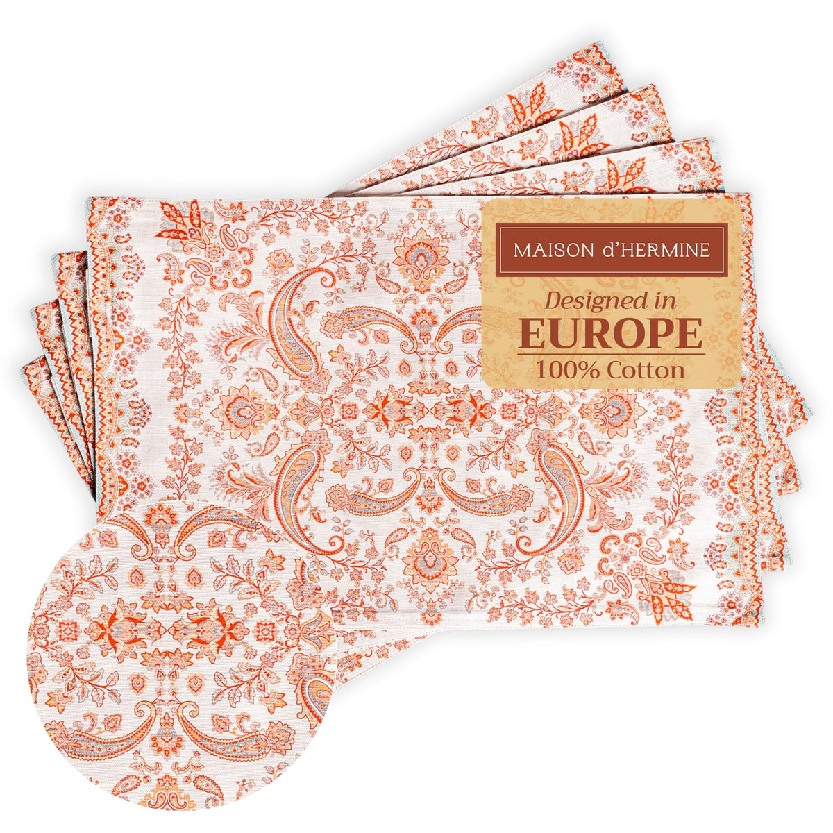 Placemats Set of 4 Reusable 100% Cotton (054 - Cachemire / 13" X 19" (Pack of 4))