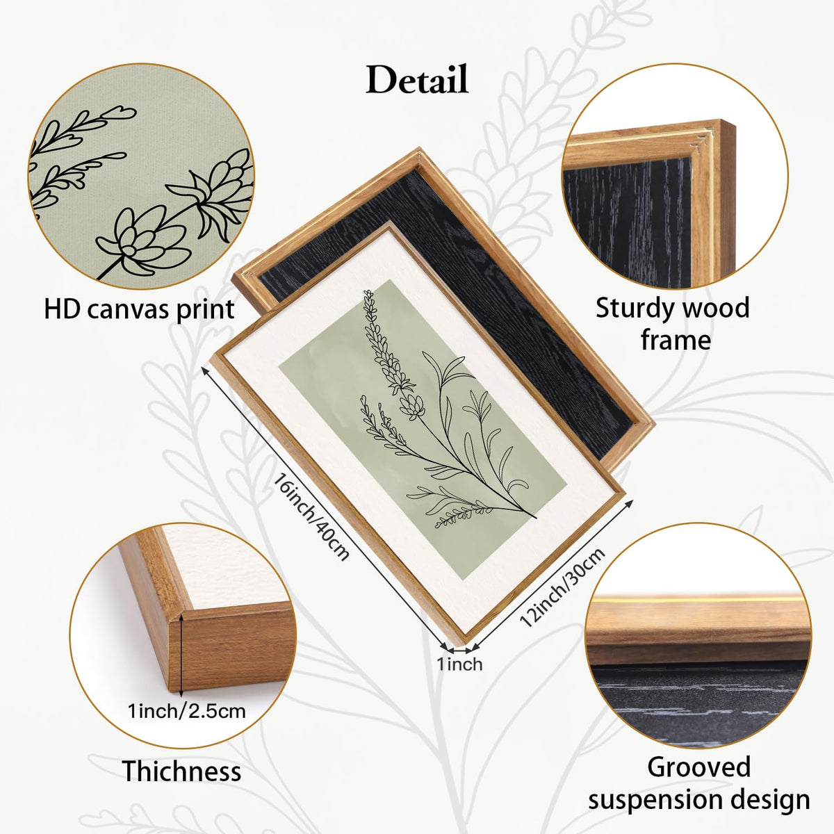 Botanical Sage Leaf Framed Canvas Wall Art Set Of 3 (Flower)