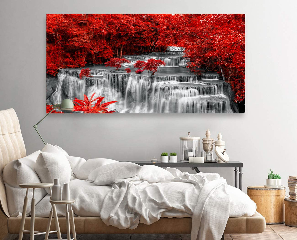 Black White and Red Waterfall Canvas Wall Art (Black White Red6 / 40"L x 20"W)