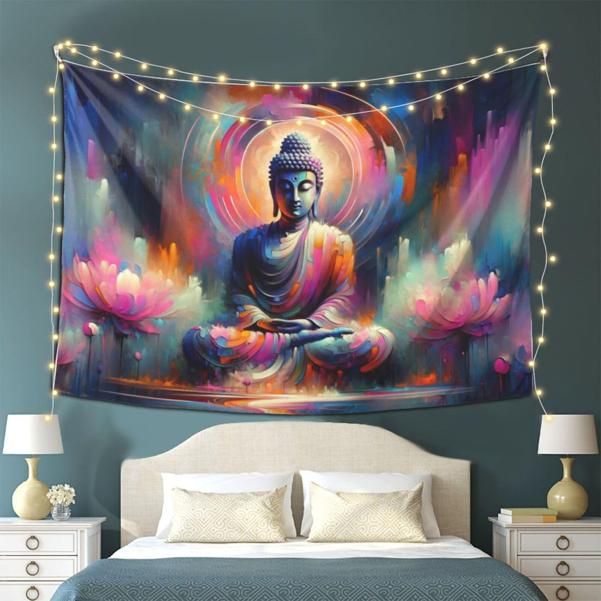 Buddha Statue Tapestry Buddhist Wall art Indian Zen Tapestrys Sacred Yoga Room Decor Wall Hanging Bohemian Abstract For Bedroom Living Room Home Decor Aesthetic 60"x80" (80"L x 60"W / Buddha)