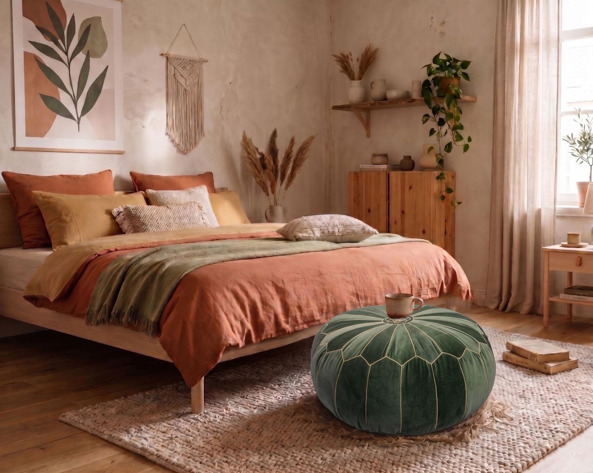 Olive Green Moroccan Velvet Floor Pouf (Olive Green)