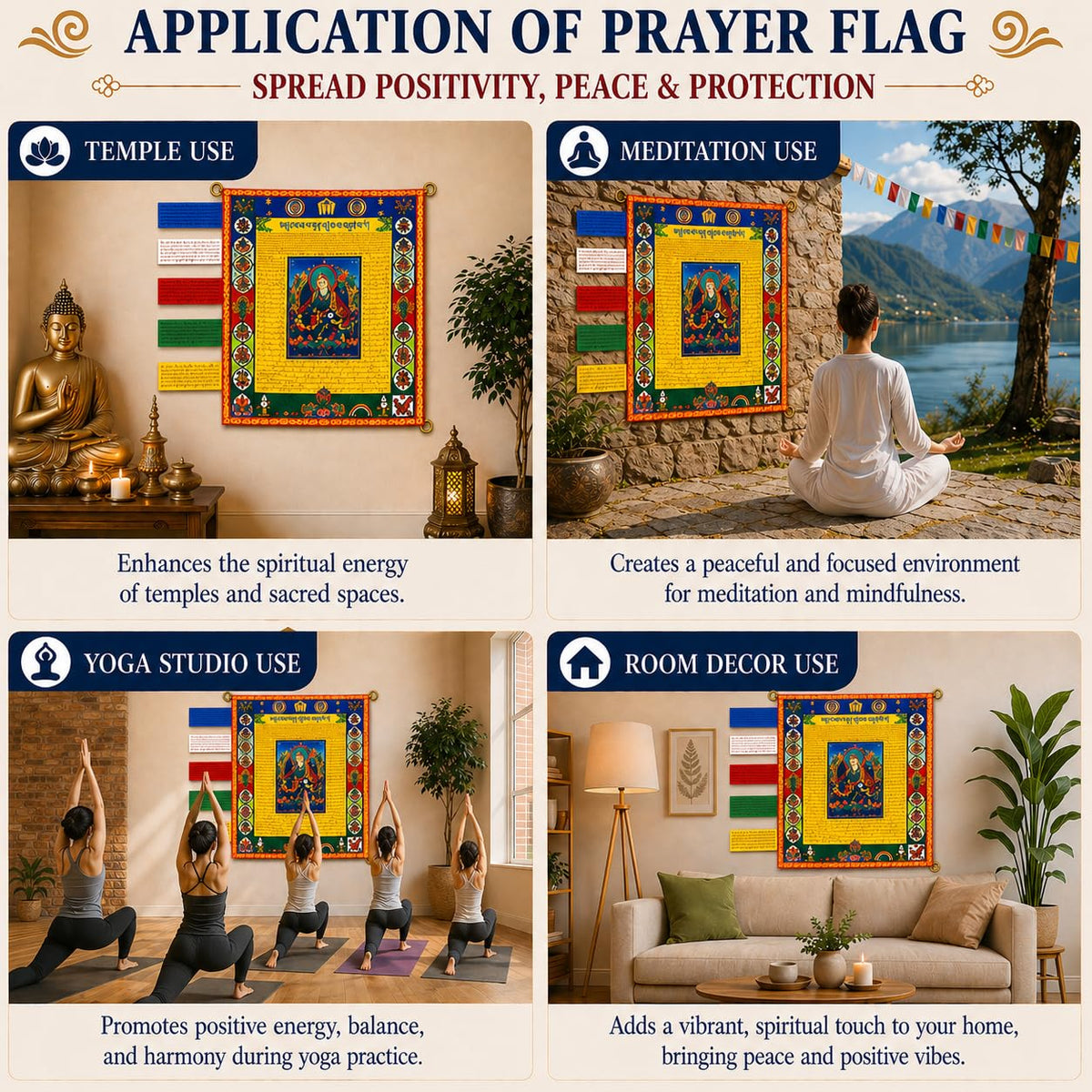 Vertical Tibetan Prayer Flags Outdoor Buddhism Decor Guru Rinpoche Lungta (Guru Rinpoche)