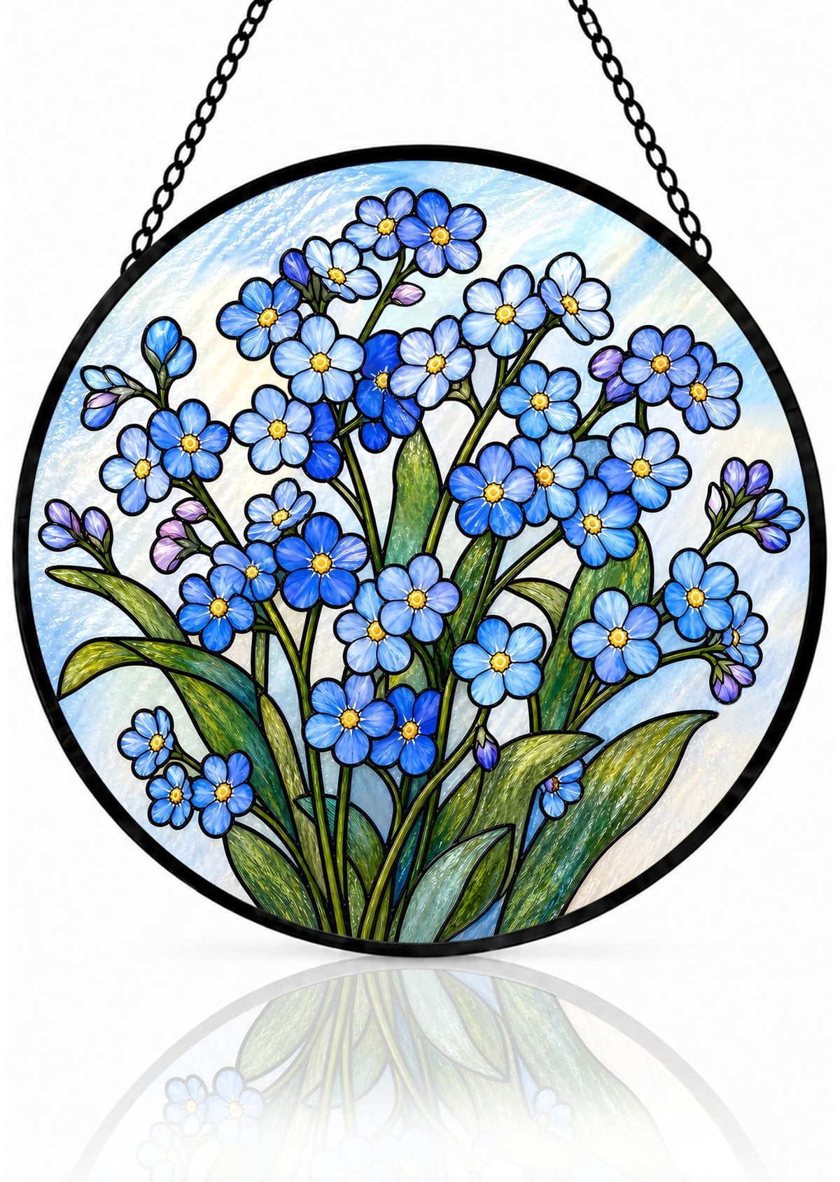 Forget Me Not Gifts for Women Suncatcher Stained Glass Window Hanging 9.8in (Forget Me Not / 9.8 x 9.8 IN)