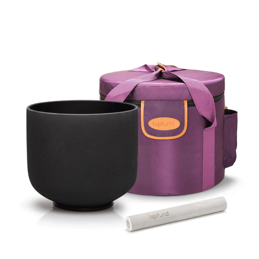 Black A Note Crystal Singing Bowl 8 inch Third Eye Chakra with Heavy Duty Carrying Case and Suede Mallet (8 inch Black / A Note)
