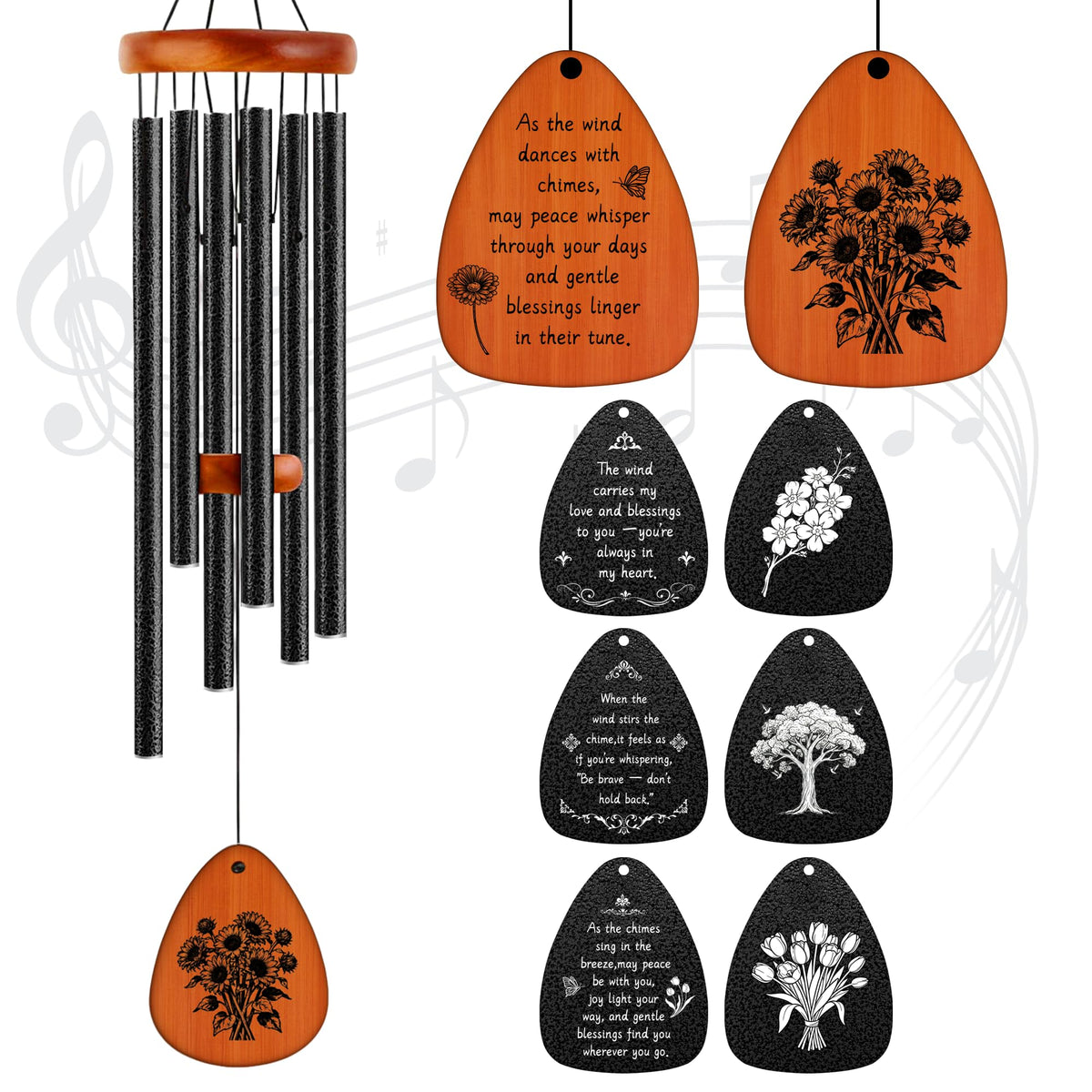 37" Matte Textured Aluminum Wind Chimes for Outdoor Patio & Garden (Black / 37")