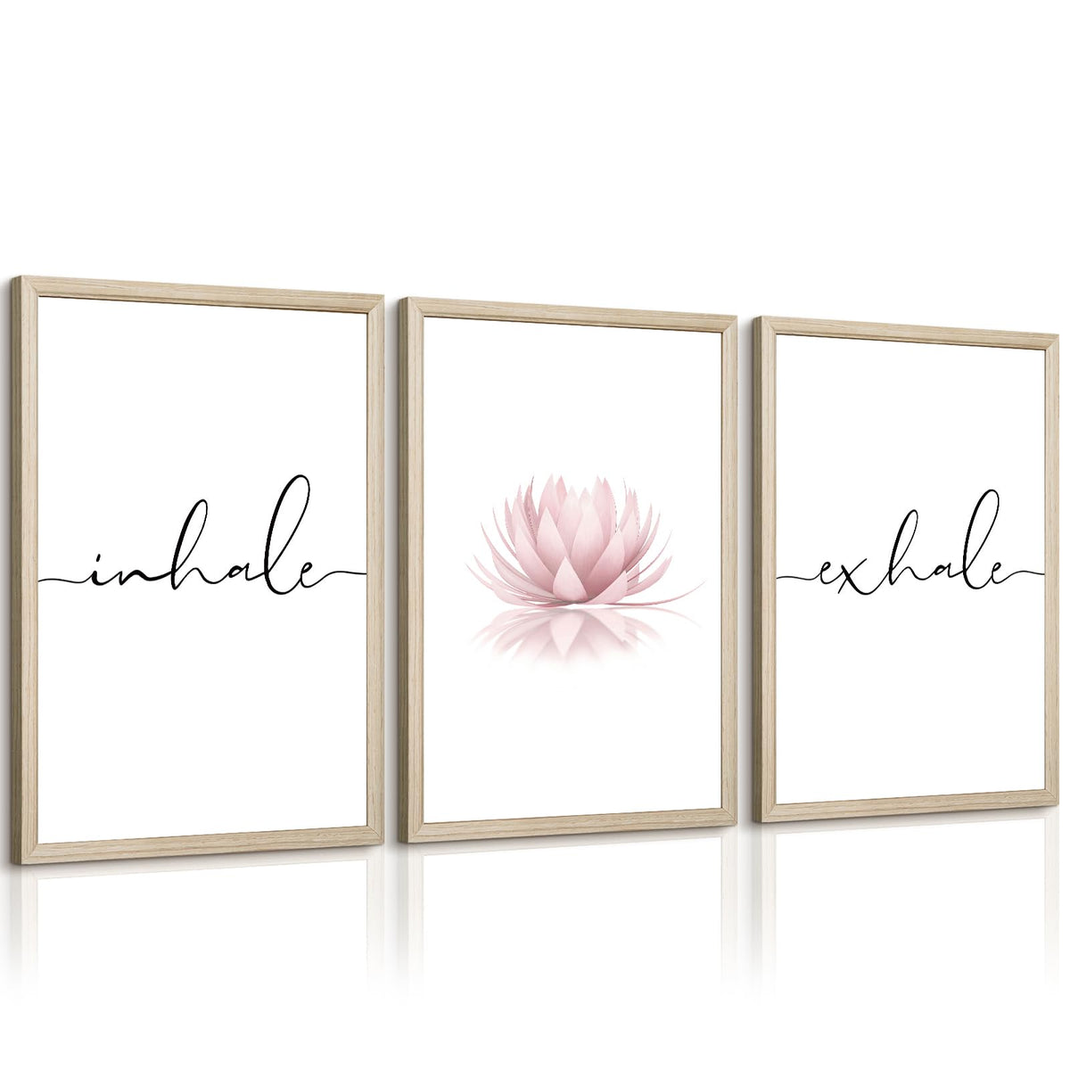 Inhale Exhale Wall Art Zen Canvas Decor Yoga Lotus Wall Art Calming Meditation Artwork Pink Yoga Poster Zen Pictures Painting for Living Room Bedroom 16x24 Inch Wood Framed Set of 3 (Framed / Yoga Wall Art / 24"L x 16"W)
